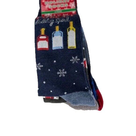 Holiday Socks Men's Crew Socks 3 Pair Spirits Bears Monkeys with Beer Size 8-13 - Picture 6 of 7